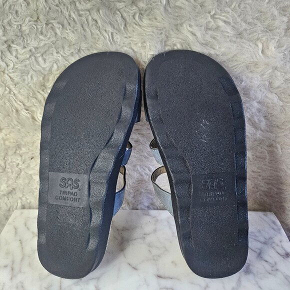 SAS Women’s Blue Leather Slides Slip On Wedge Sandals Size 6.5M - Picture 5 of 7